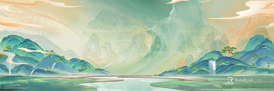 New Chinese green landscape background texture