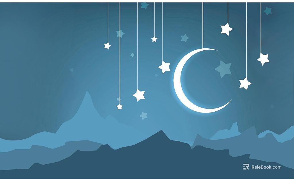 Dark Blue Star Moon Night Scene Decorative Painting texture