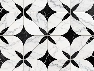 Modern Middle Ancient Style Black and White Stone Parquet Flower Geometric Pattern Water Knife Stone Parquet Floor Tile Light Luxury Black and White Parquet Marble texture (ID:ffaeh521927)