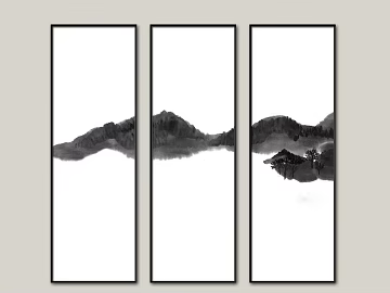 New Chinese Style Black and White Landscape Triple Decorative Painting texture (ID:ffaeh584626)