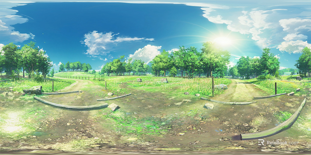 Cartoon Makoto Shinkai Style Country Panorama texture