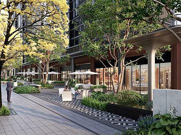 Exterior view of modern urban shops and streets texture (ID:ffaeh535824)
