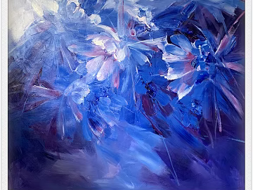 Blue abstract flower oil painting living room decorative painting texture (ID:ffaeh879386)