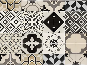 Tile black and white pattern floor tile texture (ID:ffaeg23266)