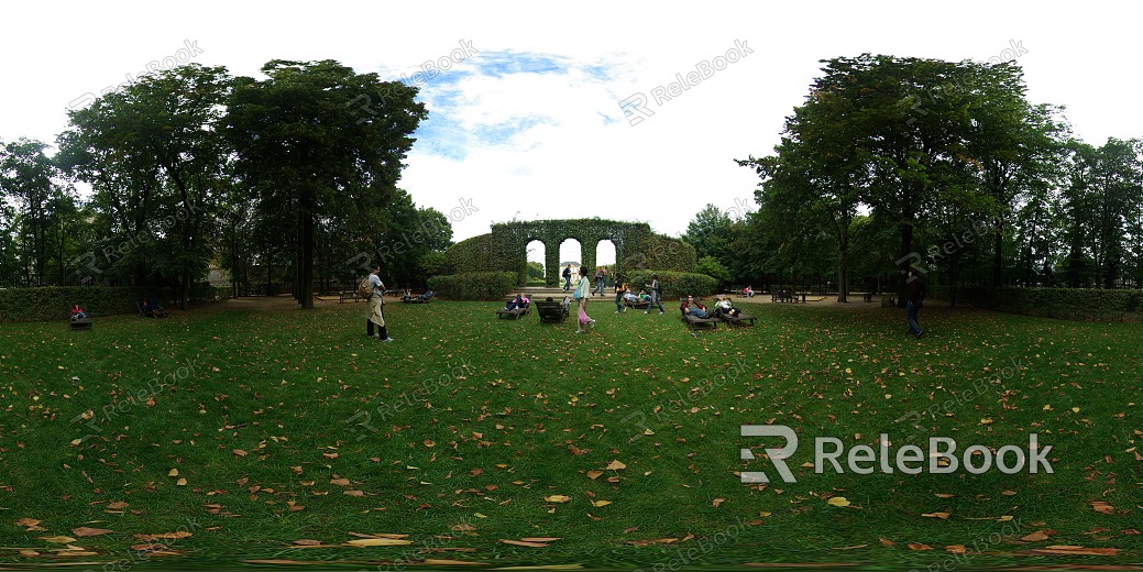 A tranquil park scene featuring a serene lake, lush green trees, and a stone bridge under a cloudy sky, inviting peaceful walks and quiet contemplation.