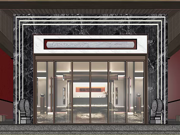 New Chinese Style Black and White Grey Marble Store Door texture (ID:ffaeh698391)