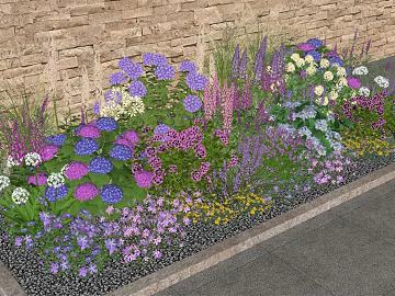 Purple and white mixed color flower border courtyard greening texture (ID:ffaeh918916)