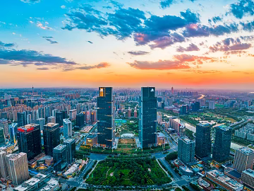 Zhengzhou Landmark City Exterior Night Light Lake Twin Towers 3d model