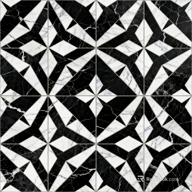 Modern Middle Ancient Style Black and White Stone Parquet Flower Geometric Pattern Water Knife Stone Parquet Floor Tile Light Luxury Black and White Parquet Marble texture