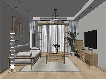 Log Color Wood Flooring Modern Living Room 3d model