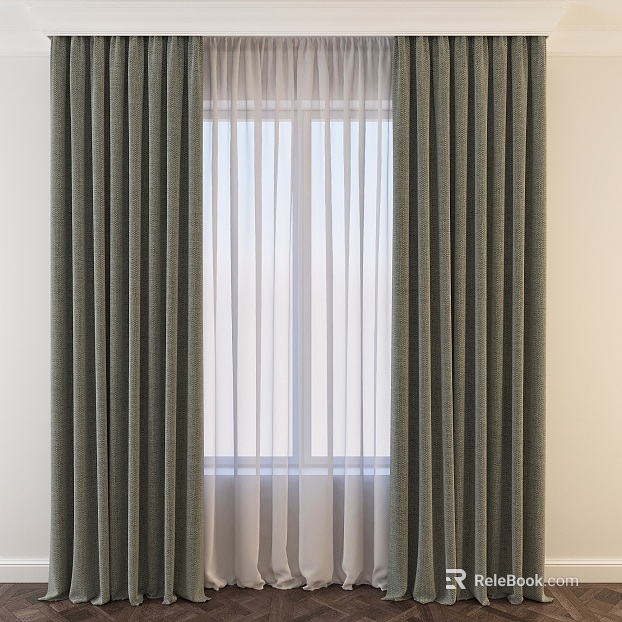 Gray Green Fabric Curtain Bedroom Window Decoration texture