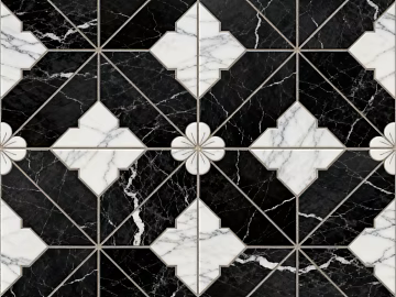 Modern Middle Ancient Style Black and White Stone Parquet Flower Geometric Pattern Water Knife Stone Parquet Floor Tile Light Luxury Black and White Parquet Marble texture (ID:ffaeh603727)