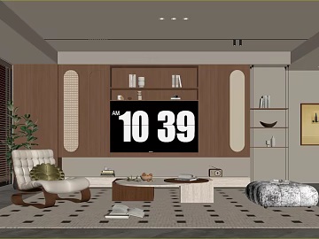 Modern Light Walnut Living Room Wall Panel 3d model