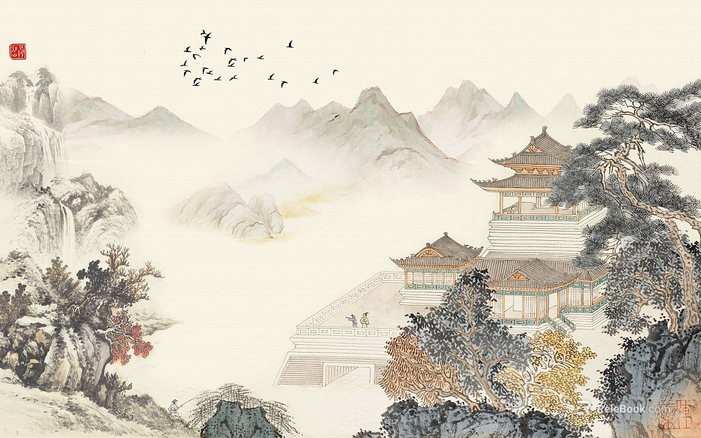 Guofeng architectural mural texture