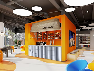 Modern Style Orange Grey Coffee Shop Space texture (ID:ffaeh606966)