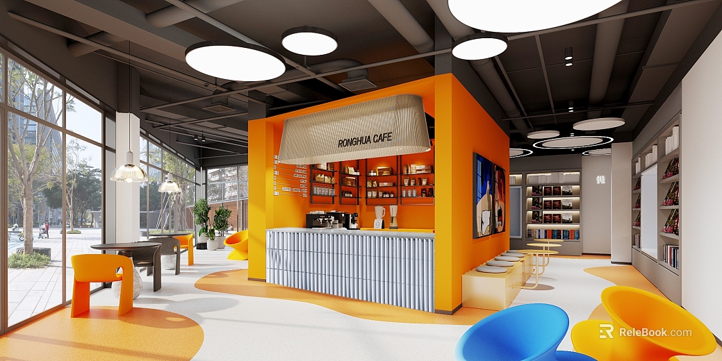 Modern Style Orange Grey Coffee Shop Space texture