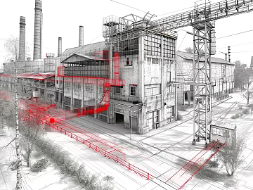 Industrial wind abandoned factory building drawing texture (ID:ffaeh105496)