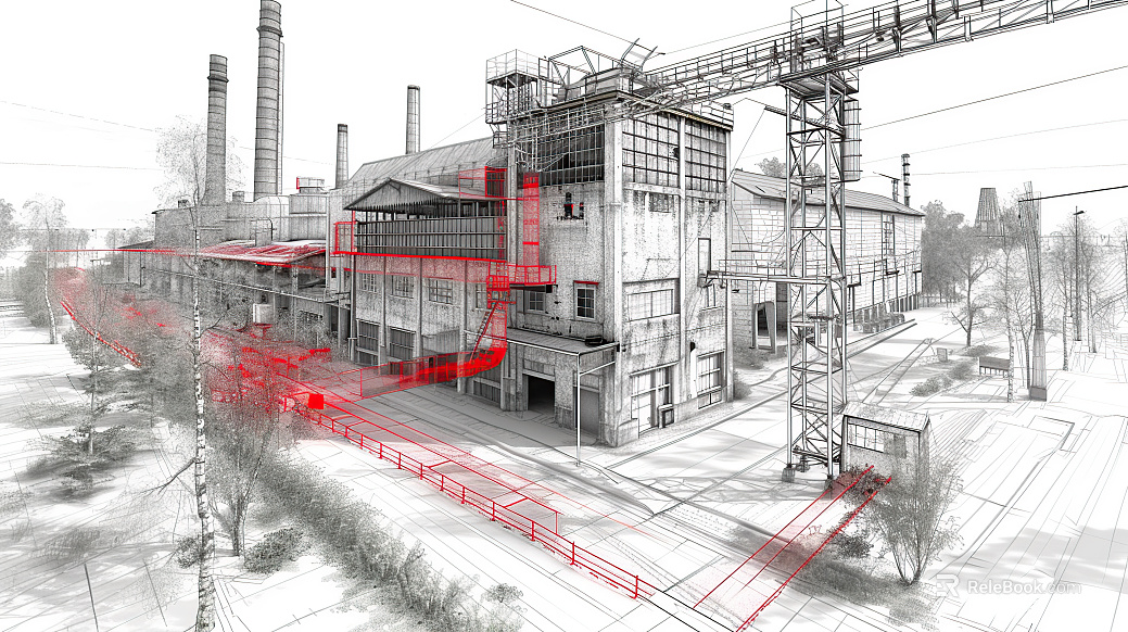 Industrial wind abandoned factory building drawing texture