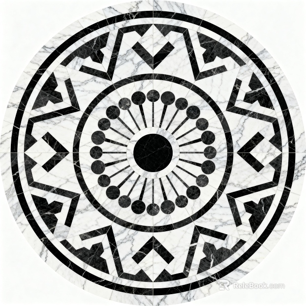 Modern European Style Black and White Stone Parquet Flower Geometric Pattern Waterknife Stone Parquet Floor Tile Black and White Parquet Marble Black and White Stone Round Parquet Hallway Round Parquet texture