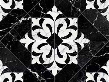 Modern Middle Ancient Style Black and White Stone Parquet Flower Geometric Pattern Water Knife Stone Parquet Floor Tile Light Luxury Black and White Parquet Marble texture (ID:ffaeh195827)
