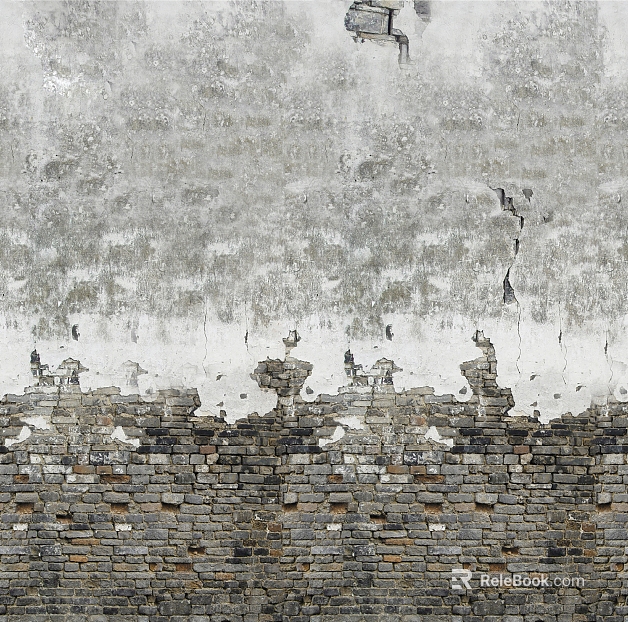 Brick wall peeling off gray wall texture