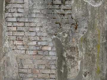 Interior and exterior walls of gray dilapidated brick wall texture (ID:ffaeh646439)