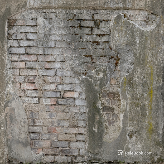 Interior and exterior walls of gray dilapidated brick wall texture