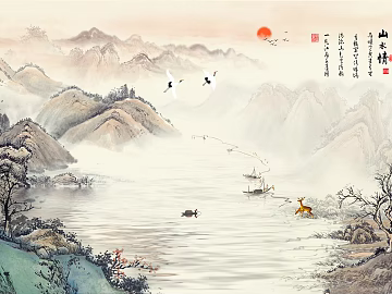New Chinese style landscape mural texture (ID:ffach170623)