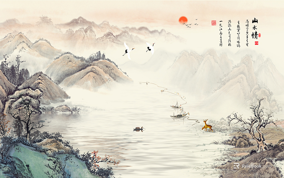 New Chinese style landscape mural texture