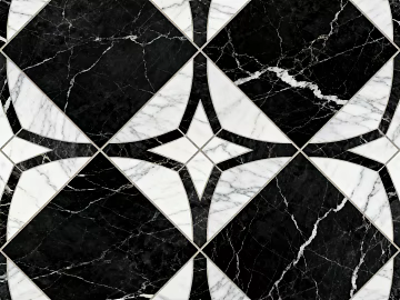 Modern Middle Ancient Style Black and White Stone Parquet Flower Geometric Pattern Water Knife Stone Parquet Floor Tile Light Luxury Black and White Parquet Marble texture (ID:ffaeh877927)