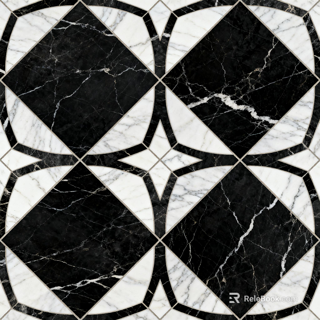 Modern Middle Ancient Style Black and White Stone Parquet Flower Geometric Pattern Water Knife Stone Parquet Floor Tile Light Luxury Black and White Parquet Marble texture