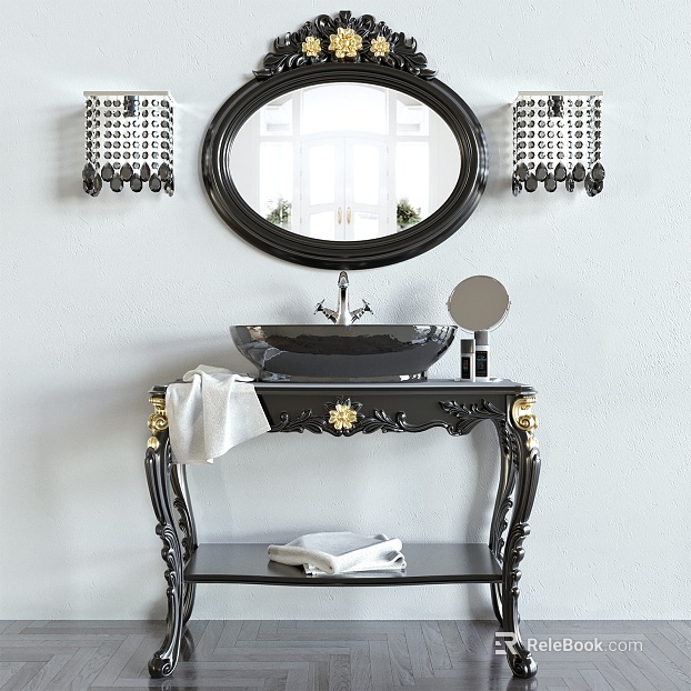 European-style black gold solid wood bathroom cabinet combination texture