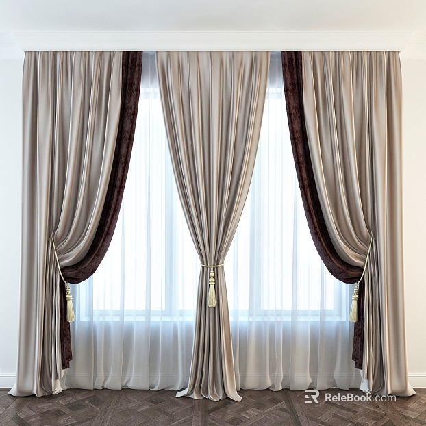 Light Luxury Curry Silk Curtain for Bedroom texture