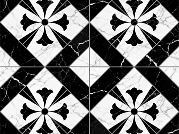 Modern Middle Ancient Style Black and White Stone Parquet Flower Geometric Pattern Water Knife Stone Parquet Floor Tile Light Luxury Black and White Parquet Marble texture (ID:ffaeh287927)