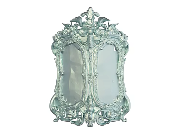 Blue European-style carved double mirror 3d model