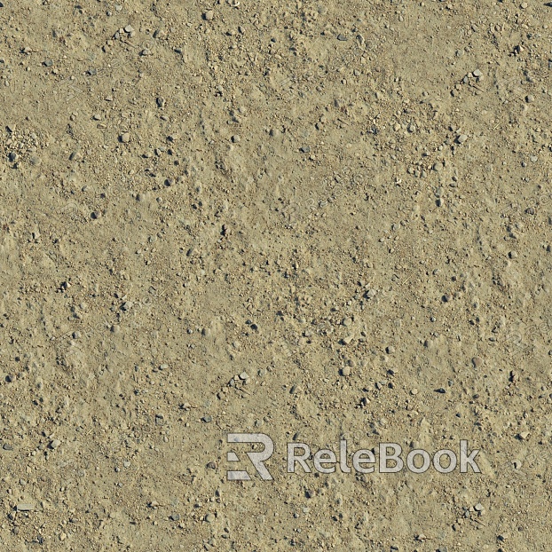 A sandy beach stretches into the distance, dotted with rocks and debris, under a cloudy sky. The texture is rough and granular, with tones of beige and grey.