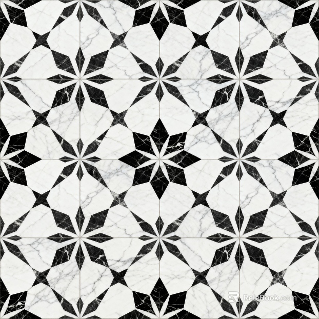 Modern Simple Antique Black and White Stone Parquet Flower Geometric Pattern Water Knife Cut Parquet Floor Tile Light Luxury Black and White Parquet Marble texture