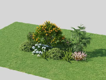 Green Turf Garden Flower Combination 3d model