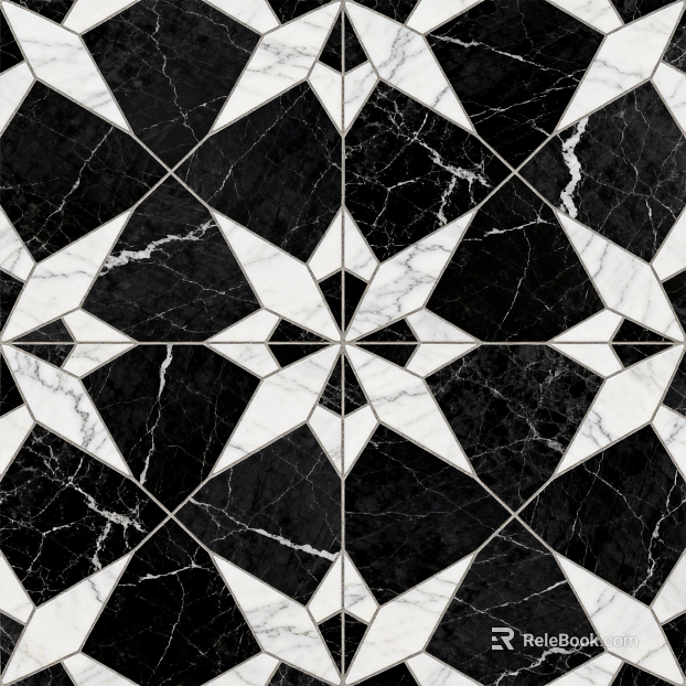 Modern Simple Black and White Stone Parquet Flower Geometric Pattern Water Knife Cut Parquet Floor Tile Light Luxury Black and White Parquet Marble texture
