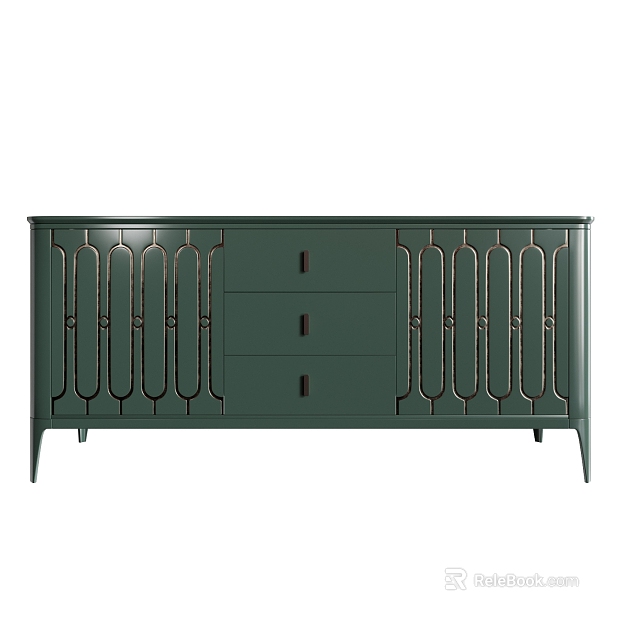 Dark Green Light Luxury Solid Wood Sideboard texture