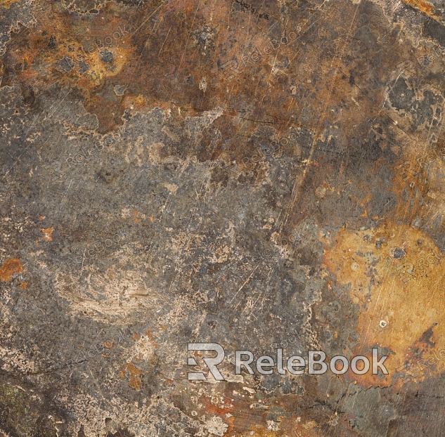 A heavily oxidized, rusty metal surface with a rich, earthy palette of reds, oranges, and browns, showcasing the natural, weathered texture and pattern of corrosion.