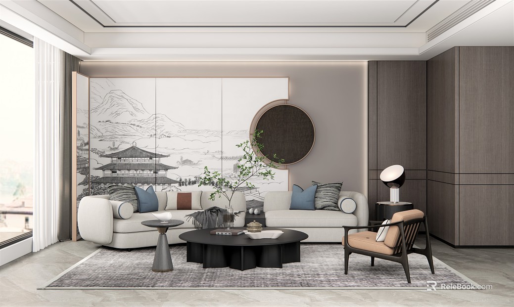 New Chinese landscape background wall texture