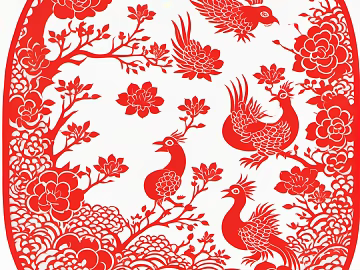 Chinese folk paper-cut painting window flowers and birds texture (ID:ffach399145)