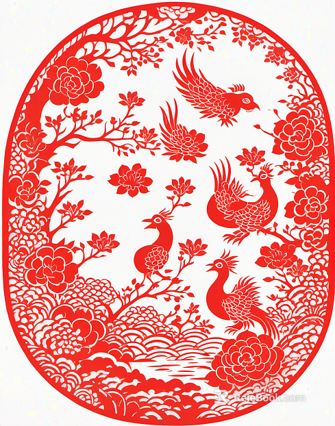 Chinese folk paper-cut painting window flowers and birds texture