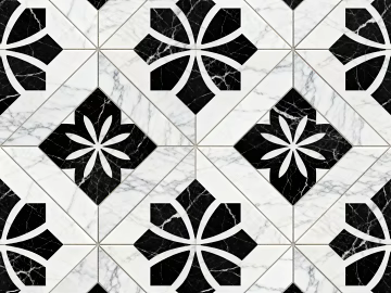 Modern Simple Antique Black and White Stone Parquet Flower Geometric Pattern Water Knife Cut Parquet Floor Tile Light Luxury Black and White Parquet Marble texture (ID:ffaeh464377)