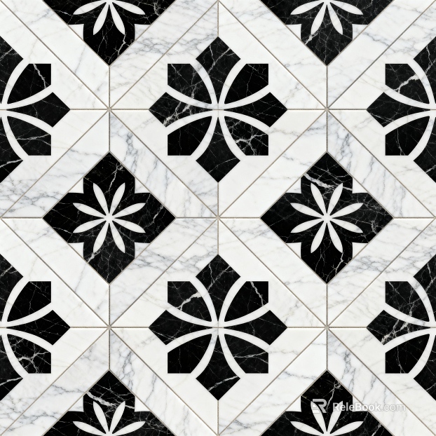 Modern Simple Antique Black and White Stone Parquet Flower Geometric Pattern Water Knife Cut Parquet Floor Tile Light Luxury Black and White Parquet Marble texture