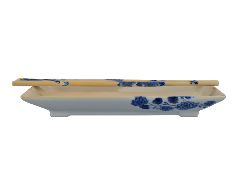 Blue and Flower Ceramic Tableware Chopsticks Dish Set texture