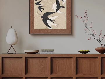 Quiet Wind Rice Brown Bird Living Room Decorative Painting 3d model