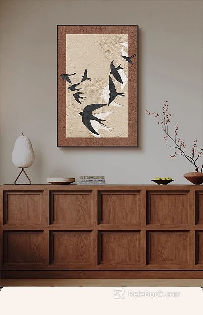 Quiet Wind Rice Brown Bird Living Room Decorative Painting texture