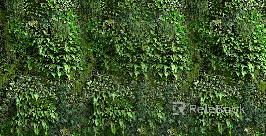 A vibrant green plant wall featuring lush foliage in varying shades and textures, creating a refreshing and serene ambiance. The plants are meticulously arranged, forming a living tapestry that brings nature indoors.